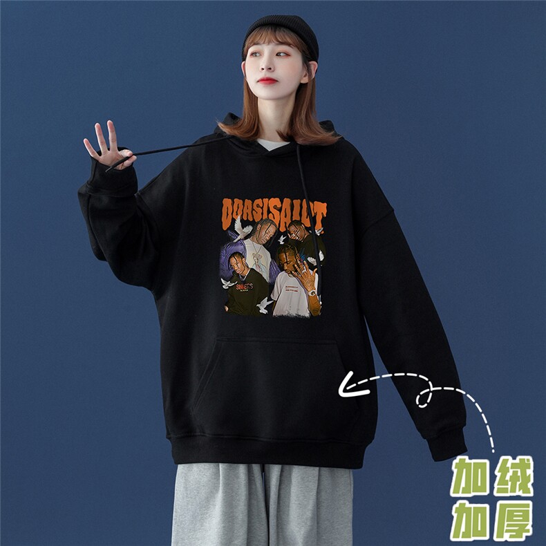 中性秋季潮流欧美印花上衣宽松连帽卫衣W235JRP35控58加绒P45,男装卫衣,A247A