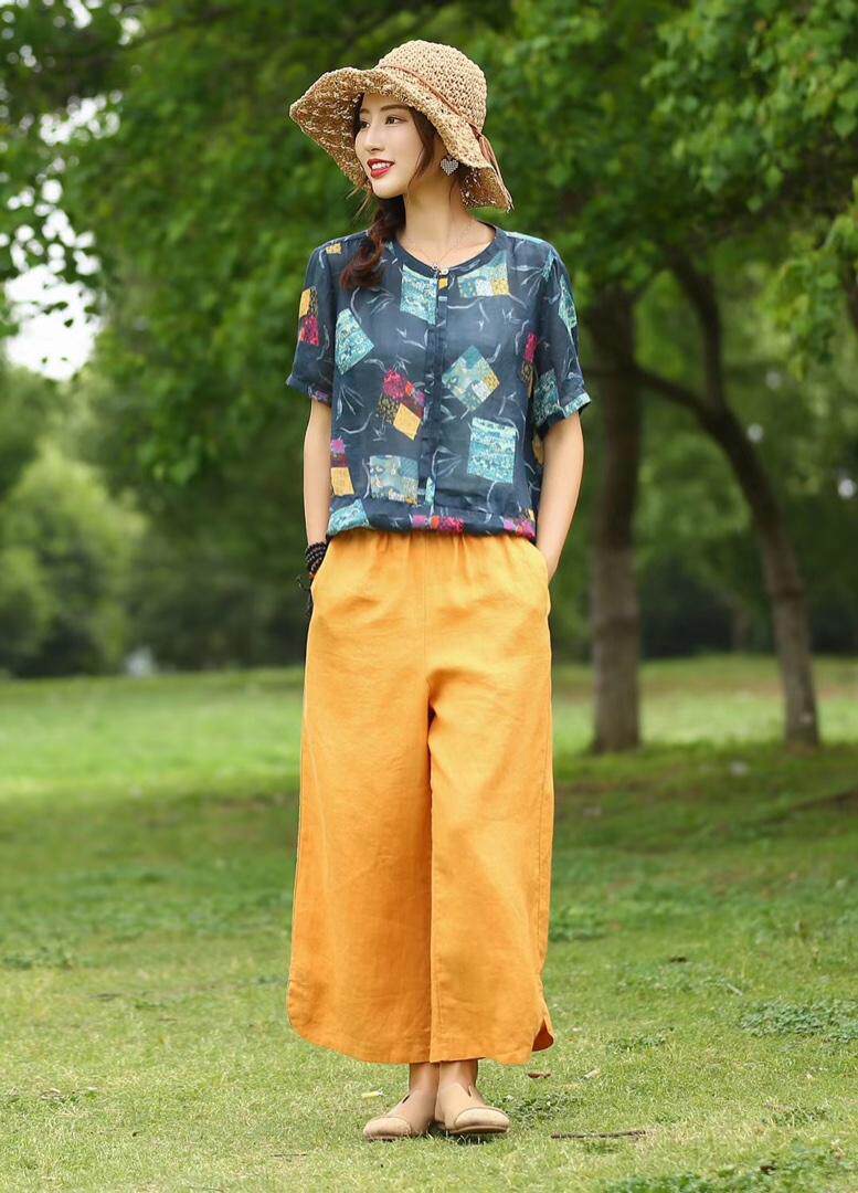 现货2021新款纯亚麻百搭气质直筒阔腿裤，女装，美诗欧 Missorly