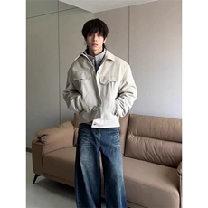 纯色外套男款2025春款杏色帆布工装廓形飞行员夹克休闲上衣，男装夹克，星座506A