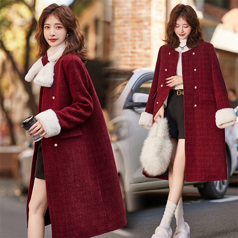 长款羽绒服女2023冬季新款大牌高端小香风洋气韩版红色毛领厚外套，女装羽绒服，众宇琦