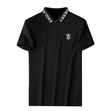 2021新款夏季刺绣绣丝光棉潮流修身短袖PLS货号2514P70黑色，男装T恤，钱塘6007(原2006)