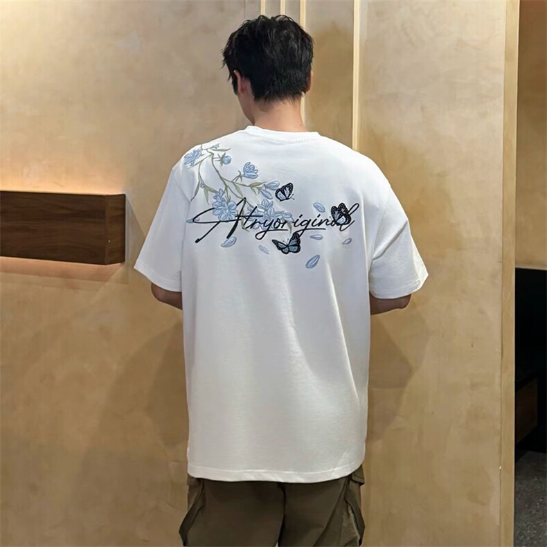 万针全刺绣解构设计260克重磅双纱纯棉高品质美式高街短袖T恤特35,男装T恤,电商A486