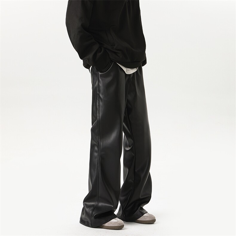 08黑色cleanfit裤子男女微喇皮裤美式高街皮裤XZ211-1-K2449-P60，男装皮裤，星座211-1