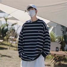 现货日系cityboy条纹卫衣男秋季潮流长袖t恤套头上衣T1357-P24，男装T恤，星座512-2