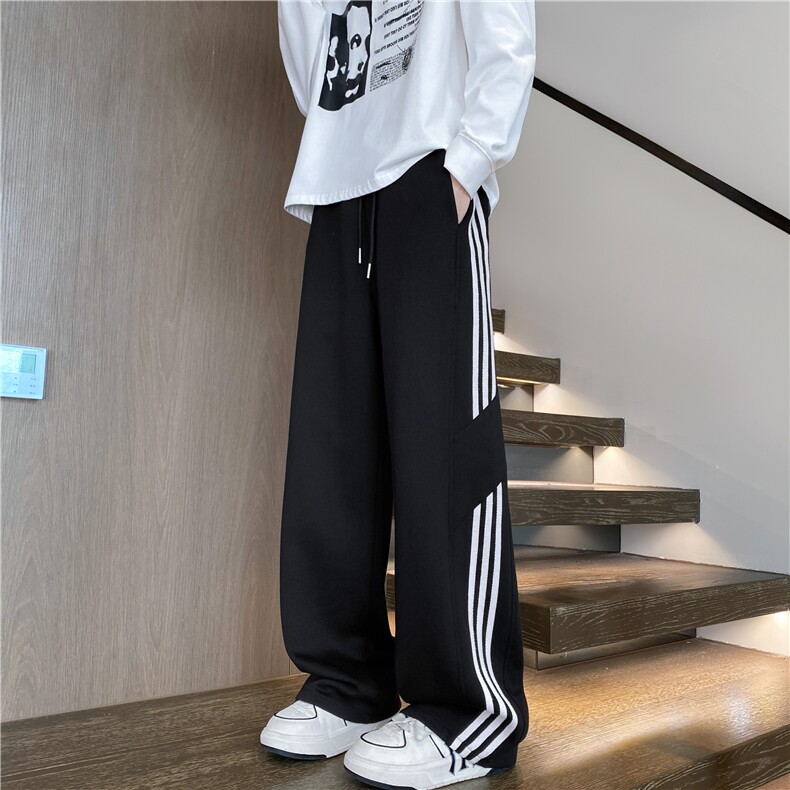 抖音品质秋季新款潮流条纹宽松休闲卫裤B315-K24269-特p40控78,男装休闲裤,电商B315