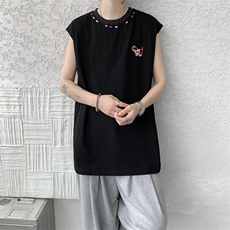 美式重磅腊肠狗彩虹纯棉刺绣背心运动坎肩大码无袖T恤BX1601特P35，男装T恤，电商B238
