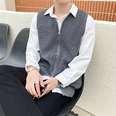 无袖毛衣背心男秋坎肩外套高级感潮流纯色针织衫马甲拉链开衫B28，男装背心/马甲，星座1116A-2（原606A-1）