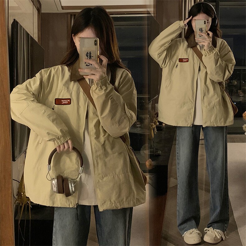 A434-P100日系工装外套新款潮牌撞色翻领宽松休闲男女款夹克上衣，男装夹克，星座911