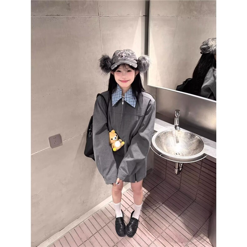 简约休闲双领格子拼接宽松长袖夹克外套秋季新款JK911-P88，男装夹克，星座208-5