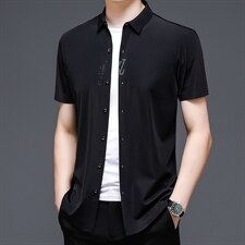 2023新款夏季翻领纯色短袖衬衫男士中年高端商务休闲打底衬衣男装，男装衬衫，电商B212（原钱塘6029）