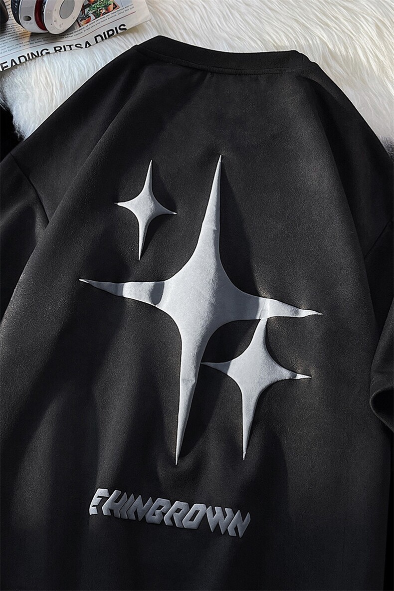 1麂皮绒重磅260克短袖发泡印花大码M-5XL短袖T恤男DT77016P38控58,男装T恤,星座226-2