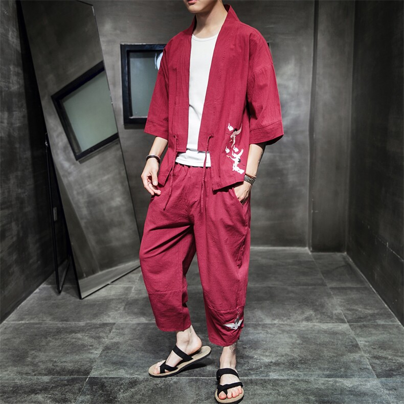 汉服男士唐装男古风风外套披风潮流刺绣道袍套装A810P90,男装休闲套装,钱塘788(原4013)