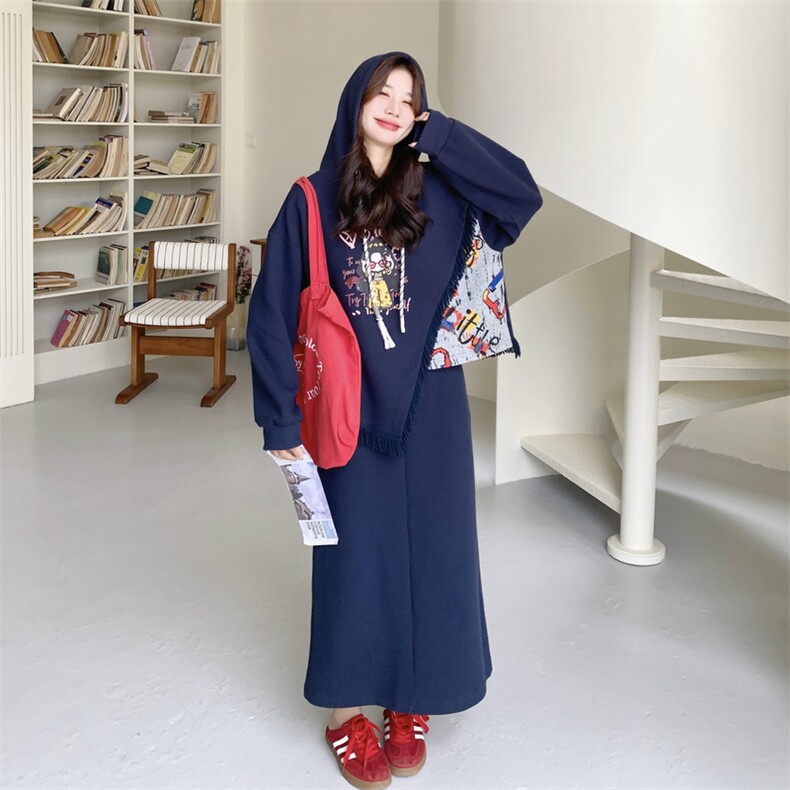 26春新款现-藏青撞色拼接流苏半身裙两件套2613-P180K288,女装套装/套裙,2B190