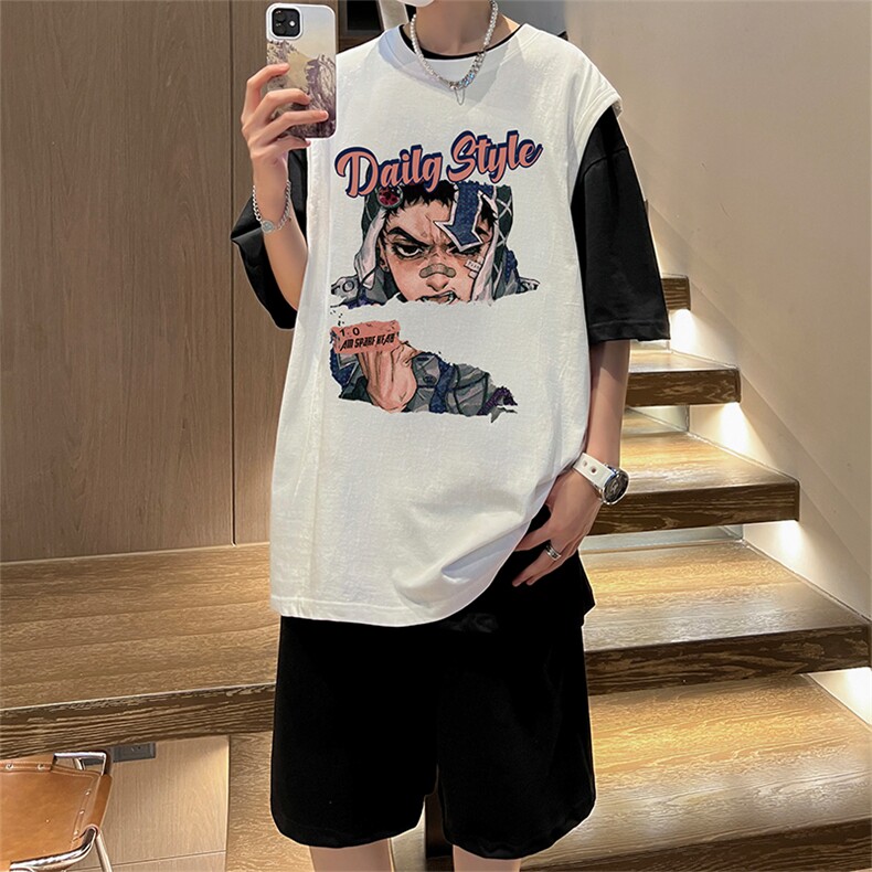 直播品质美式宽松纯棉背心无袖t恤短裤大码两件套套装TZ13-P58,男装T恤,电商A486