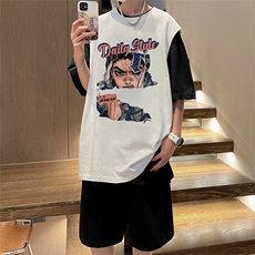 直播品质美式宽松纯棉背心无袖t恤短裤大码两件套套装TZ13-P58，男装T恤，电商A486