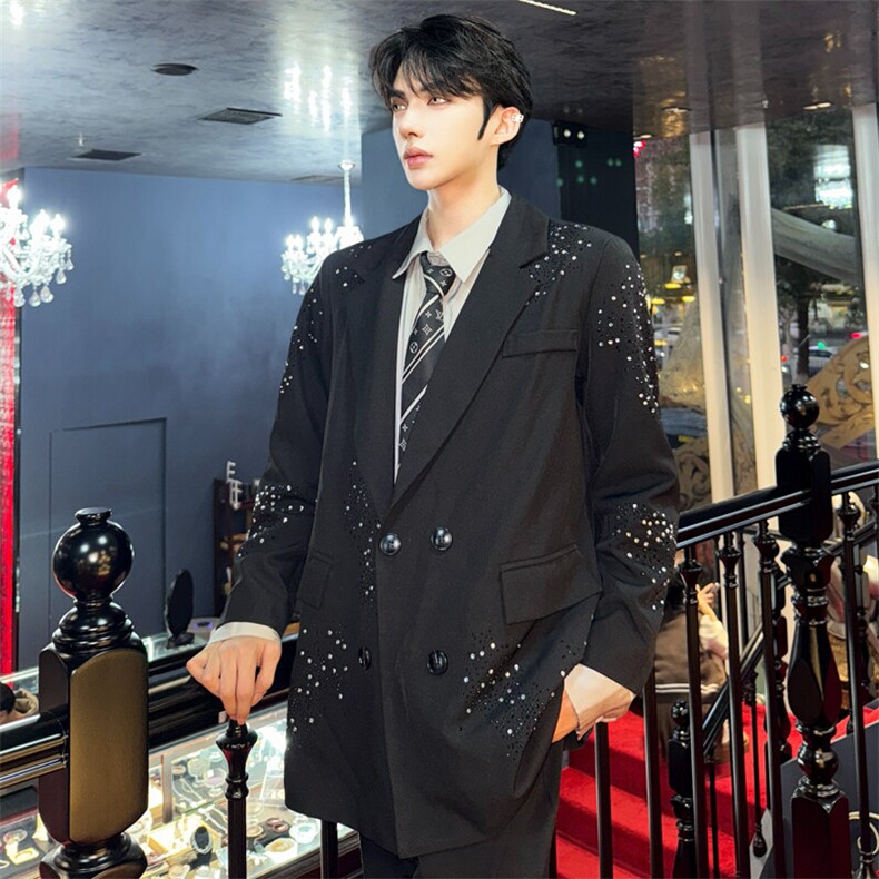 （图）重工烫钻西装外套2025春季小众亮闪闪西服5020-P128,男装西服,星座910-5