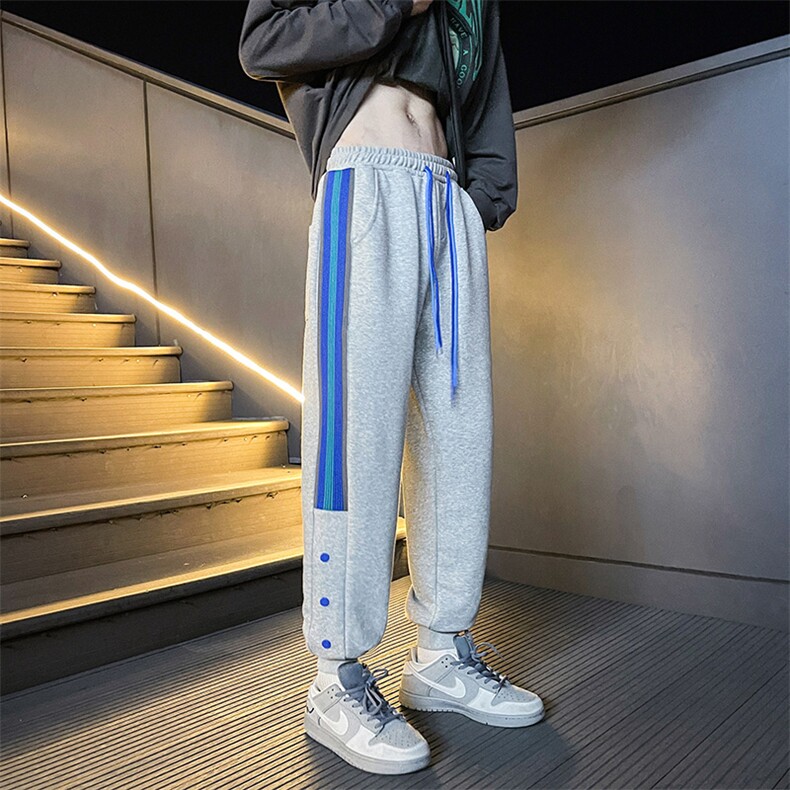 K3165-P50加绒P55秋冬加厚潮牌美式侧边克莱因蓝织带休闲男卫裤,男装休闲裤,电商A009A（原A058A）