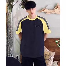 抖音得物品质二开240克宽松纯棉美式潮牌插肩三杠织带短袖T恤，男装T恤，电商A486
