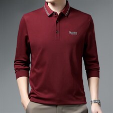2023春秋季新款中年人爸爸装休闲套装商务长袖翻领T恤男上衣服，男装T恤，电商B212（原钱塘6029）