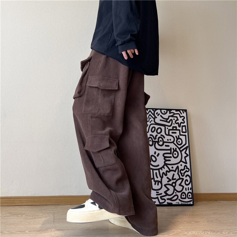 A450-XZ129-P88控138灯芯绒裤子多口袋工装裤直筒宽松，男装休闲裤，电商A450