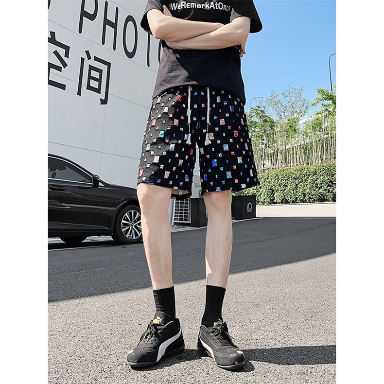 DK162-P32花白短裤男女夏季新款休闲冰丝沙滩中裤宽松百搭五分裤,男装牛仔裤,电商A178