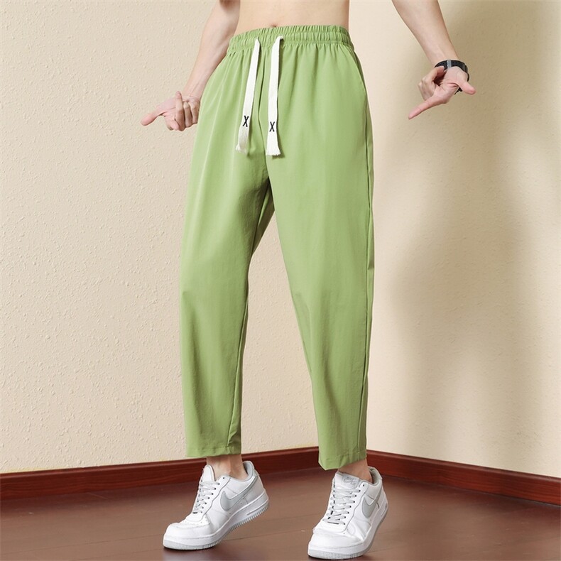 直筒2025夏季新款青春男士长裤休闲纯色冰丝九分裤大码运动裤2302，女装休闲裤，星座1816-2（原1210–2）
