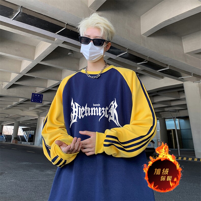 抖音得物供货提供视频秋冬重磅美式宽松织带圆领卫衣0711,男装卫衣,电商A486