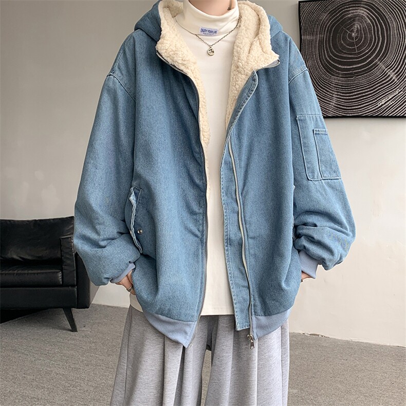 控价158牛仔棉衣男大码加绒羊羔绒牛仔棉服男棉袄NM53413-P140,男装棉衣,电商A040