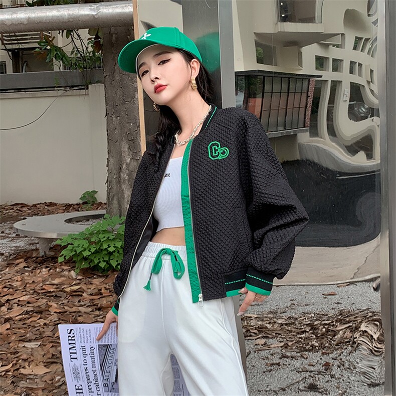 【现货新品】短款棒球服外套女2025秋季刺绣拼接时尚夹克休闲上衣图片