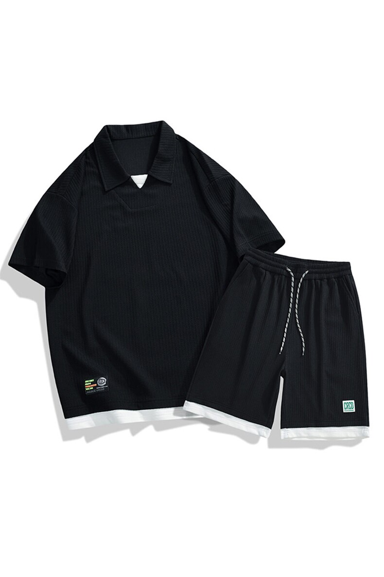 套装夏季潮牌痞帅宽松拼接短袖衬衫短裤休闲两件套A436-T09-P65,男装衬衫,电商A436