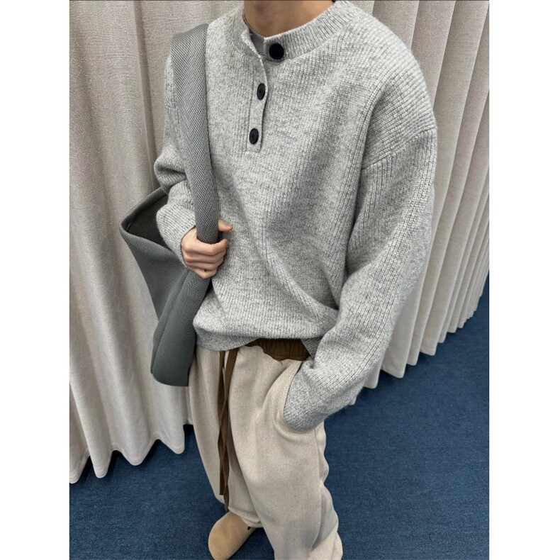 现货美式复古亨利领毛衣宽松针织衫打底衫M6611-P55/加绒65,男装针织衫/毛衣,星座1212
