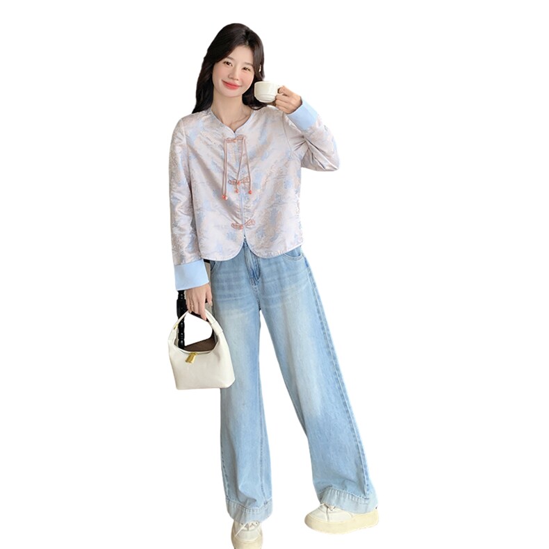 新中式提花短外套女2025春季新款今年流行超好看国风复古盘扣上衣,女装短外套,2D078