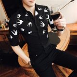 修身型印花七分袖夏季青春流行潮2021年气质时尚尖领衬衫简约，男装衬衫，星座419（原A233）