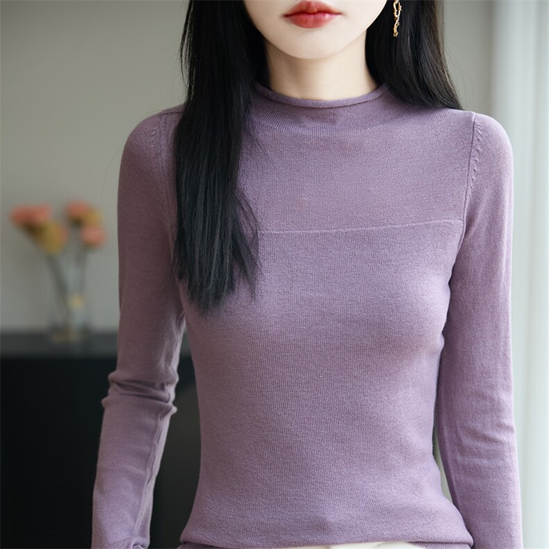 新款纯色圆领针织长袖套头上衣女时尚休闲,针织衫/毛衣,皓宇羊绒