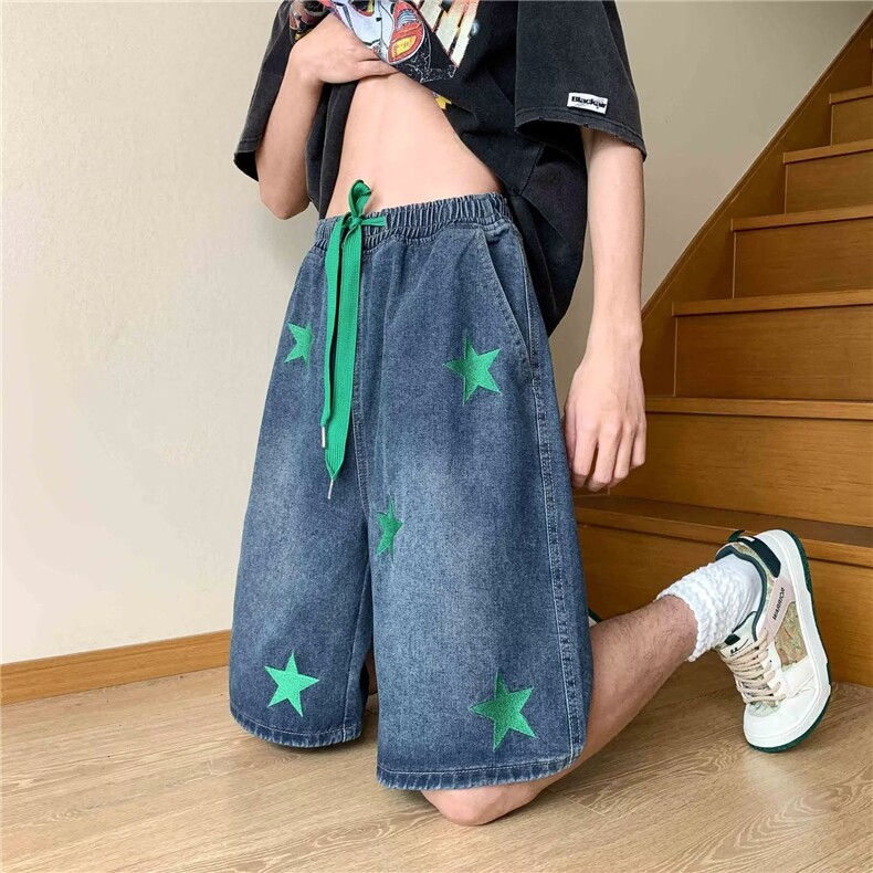 23夏季新款男美式高街牛仔裤宽松直筒牛仔中裤五分裤TQ01-P38,男装牛仔裤,星座1109-3