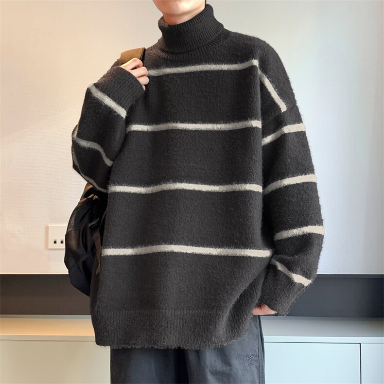 秋季新款港风条纹慵懒风套头高领保暖毛衣男XZ608-TM281-P65控88,男装针织衫/毛衣,星座608(原A046)