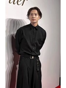 明星同款春纯色长袖衬衫男女休闲潮流宽松慵懒衬衣外套YH9952P35图片