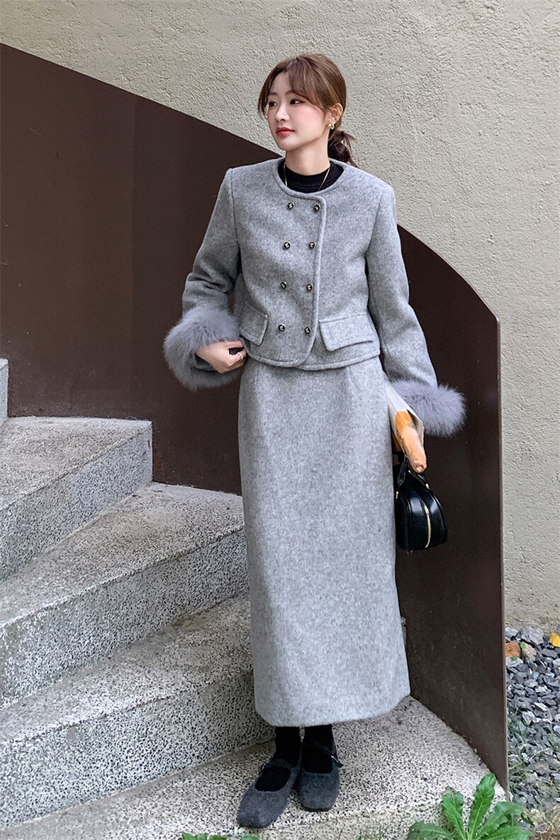 有货【新品】时尚减龄小香风羽绒服袖口真毛663#-P295-K398,女装套装/套裙,2C317