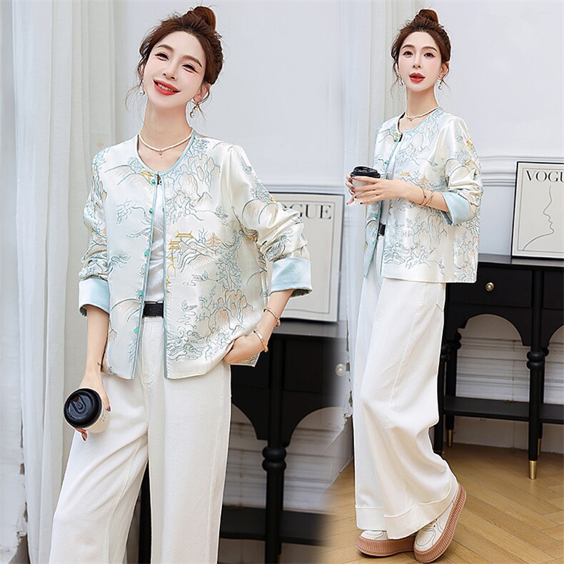 新中式重工亮片刺绣圆领短外套女2026春季新款小个子气质唐装上衣，女装短外套，奕薇雅