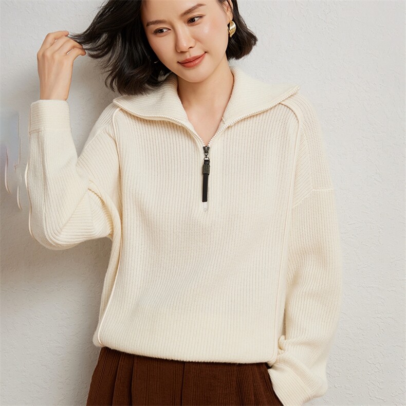时尚潮流羊毛2024年秋季山羊绒7GBC同款半拉链元宝针羊毛衫，女装羊绒衫，臻维羊绒