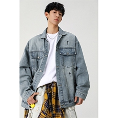 春季新款美式高街牛仔夹克男外套潮流星芒刺绣休闲上衣JK35P95，男装夹克，电商B203-1