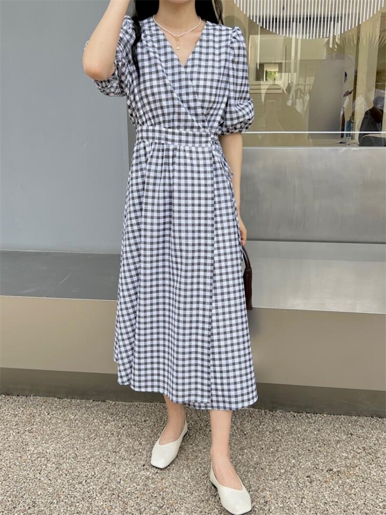 【补单款】夏季格子系列显瘦款连衣裙，女装连衣裙，奥瑾