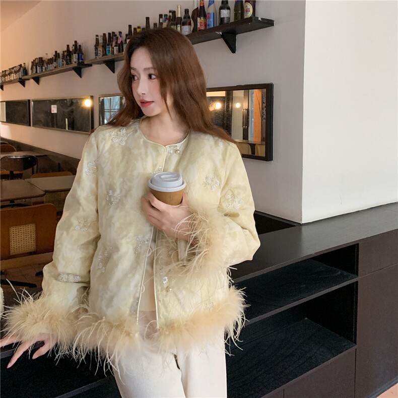 【现货】新中式风重工钉珠白鸭绒外套2C327-9935P285控398,女装羽绒服,2C327