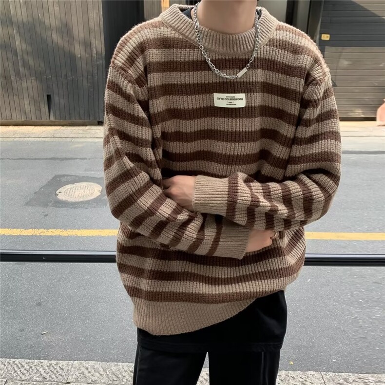 日系复古条纹毛衣男春秋冬宽松慵懒风内搭打底针织B626P45,男装针织衫/毛衣,星座1116-2
