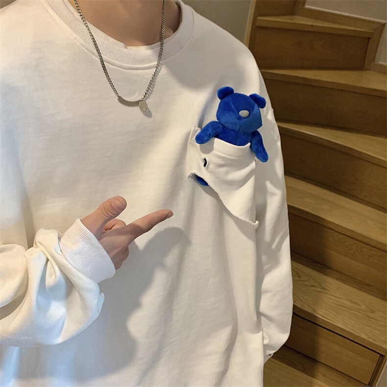 1港风刺绣字母小熊卫衣男大码情侣潮套头卫衣男WY8745P60控88，男装卫衣，星座226-2