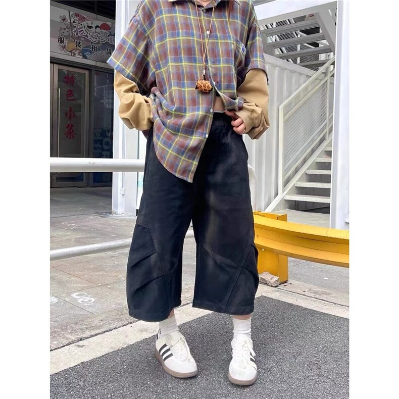 美式复古做旧脏阔腿牛仔短裤男女夏季新款宽松七分裤LAT299-p62,男装牛仔裤,星座1008