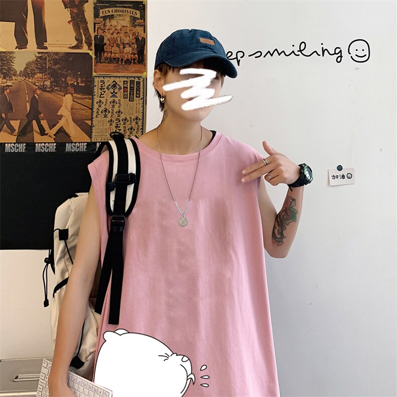 ！港风2023夏季无袖背心男加肥加大码宽松短袖T恤男BX281-P20，男装背心/马甲，电商B371