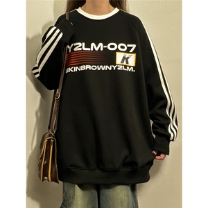 1中性风印花字母图案袖子三杠织带大码M-5XL卫衣男WY77762P48控68图片