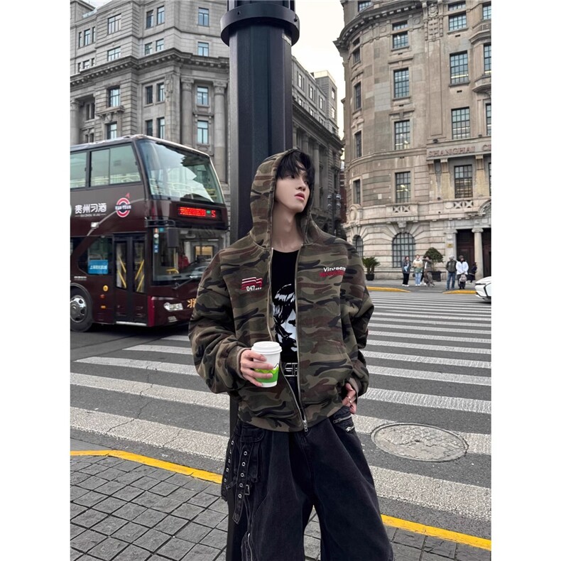 街头潮流嘻哈ins街舞hiphop新款个性时尚迷彩开衫卫衣L82877-P55图片