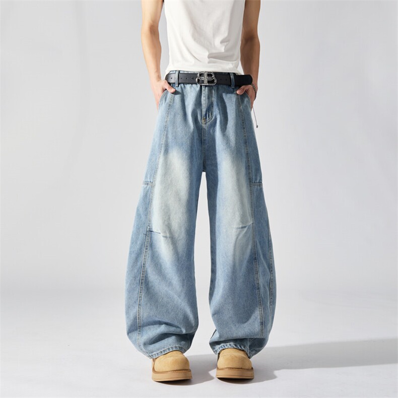 春季美式解构弯刀牛仔裤潮牌宽松休闲设计感直筒裤，男装牛仔裤，星座410-7